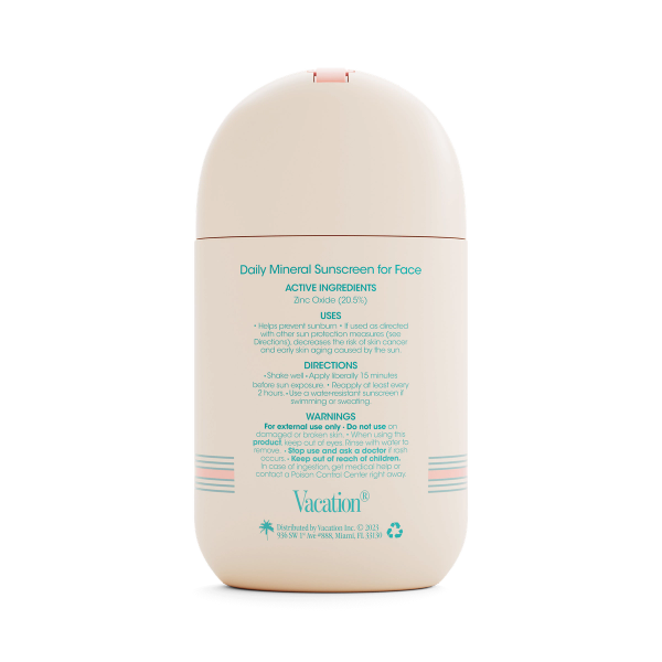 the back of a vacation daily mineral sunscreen for face