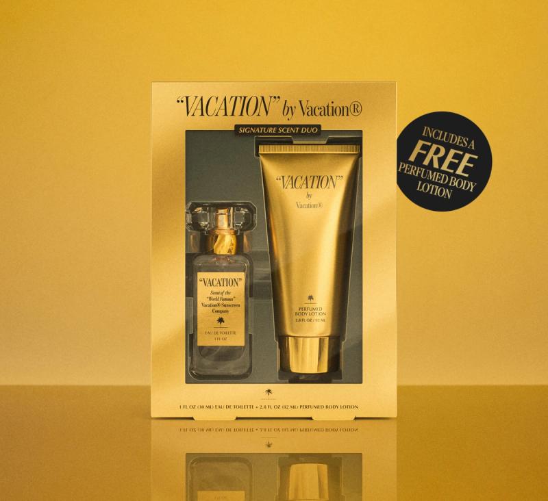 a box of vacation by vacation perfume and body lotion with a free perfumed body lotion .