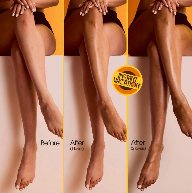 a woman's legs are shown before and after applying instant vacation .