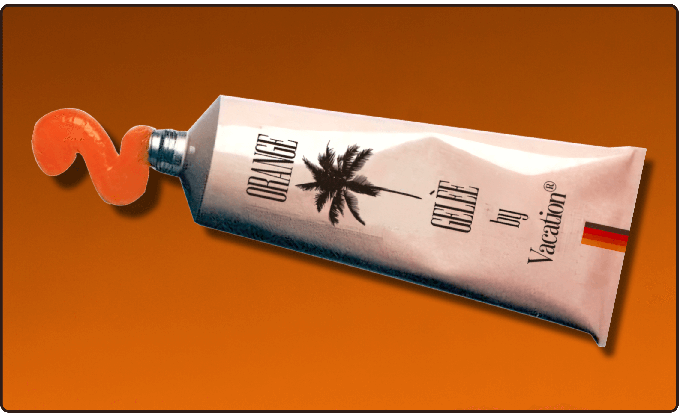 a tube of orange gelee by vacation on an orange background