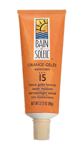 Orange tube of Bain de Soleil Orange Gelée Sunscreen SPF 15.
