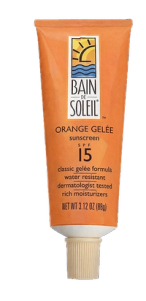 Orange tube of Bain de Soleil Orange Gelée Sunscreen SPF 15.