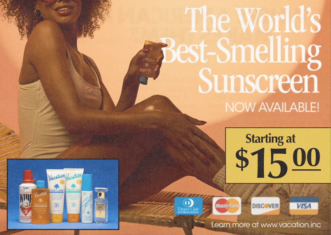 An ad for The World's Best Smelling Sunscreen, Starting at $15