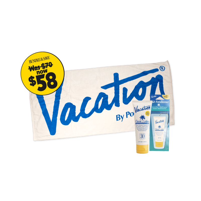 a towel that says vacation on it