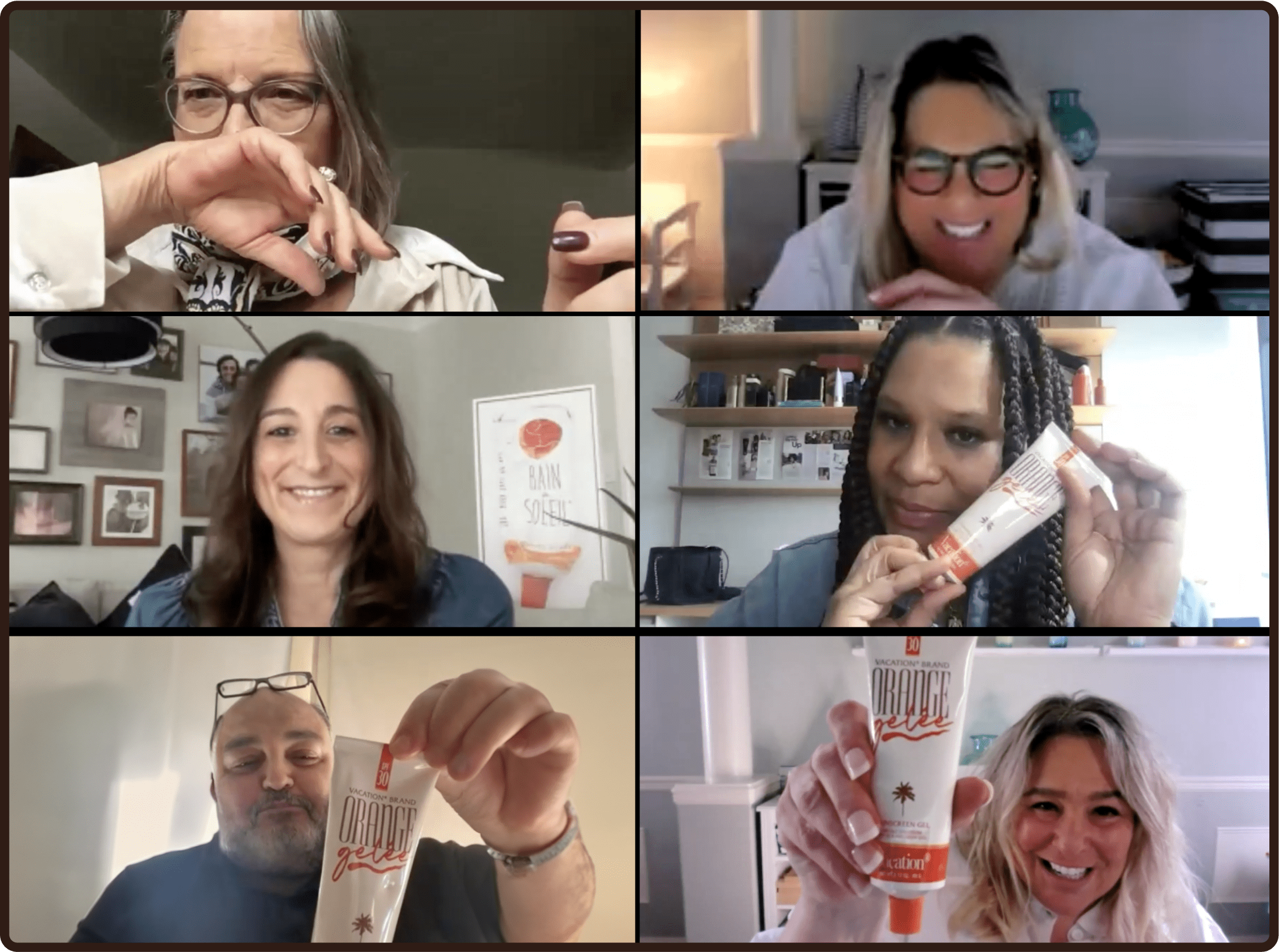 a woman sitting in front of a wall with pictures and a sign that says brain speed