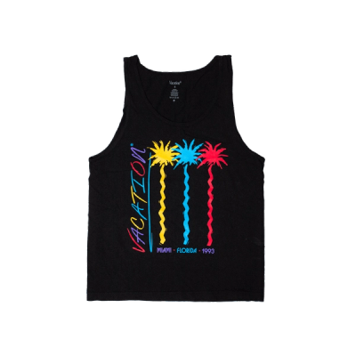 a black tank top that says vacation on it