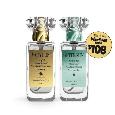 two bottles of perfume called vacation and after sun