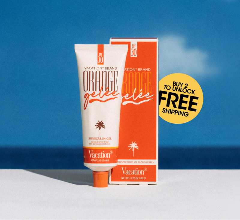 a tube of vacation brand orange gelee® sunscreen gel