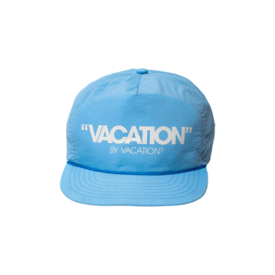 a light blue hat that says vacation by vacation