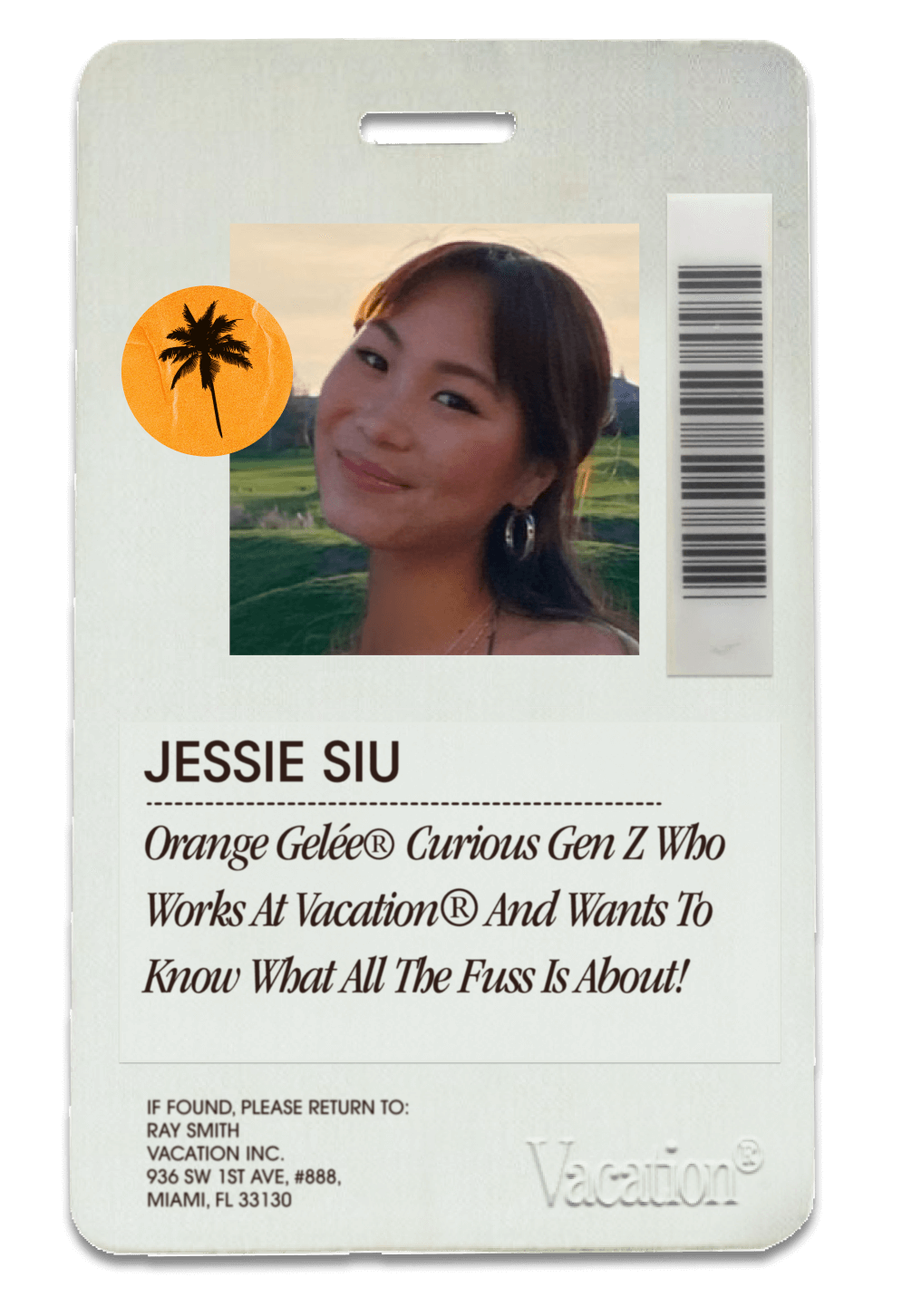 an ID badge for Jessie Siu