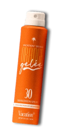 Vacation Brand Orange Gelée SPF 30 Sunscreen Spray in an orange can.