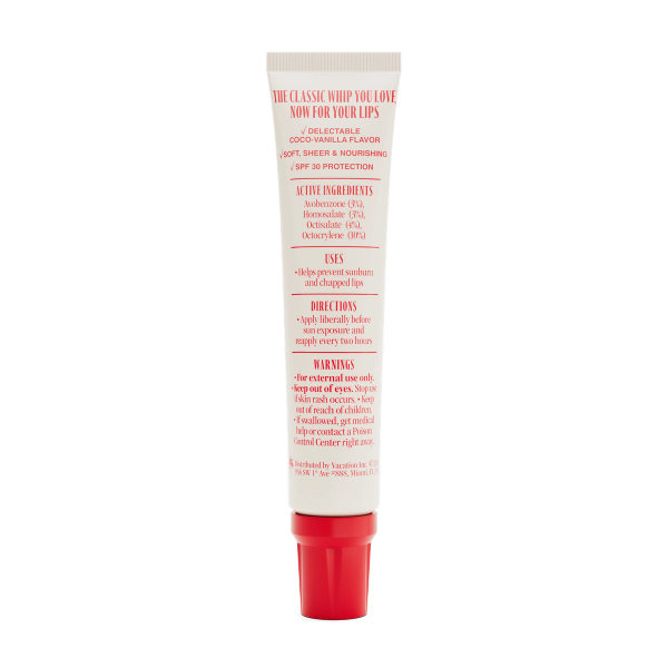 White lip balm tube rear with red cap