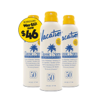 three bottles of vacation classic spray are stacked on top of each other