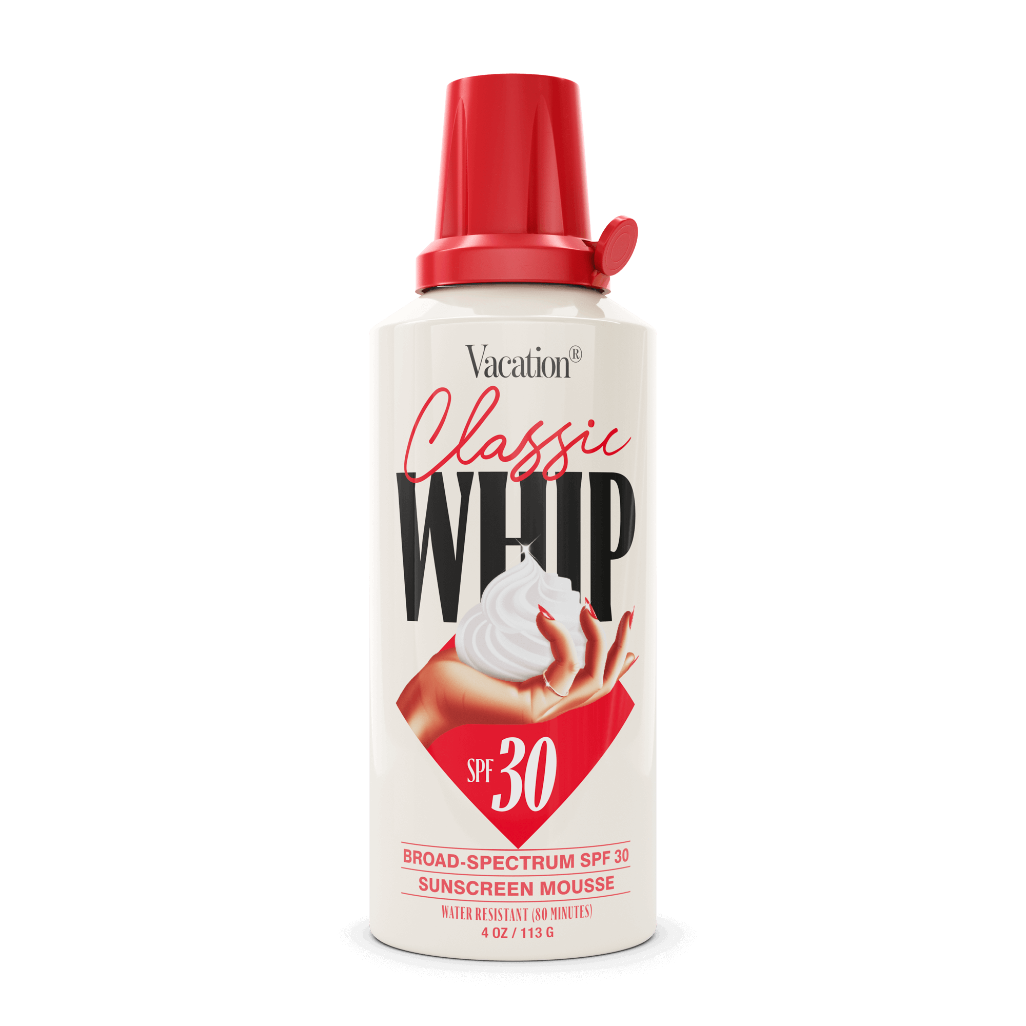 a bottle of vacation classic whip spf 30 sunscreen mousse
