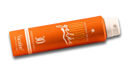 Orange Vacation brand Orange Gelée Sunscreen Spray SPF 30 can.
