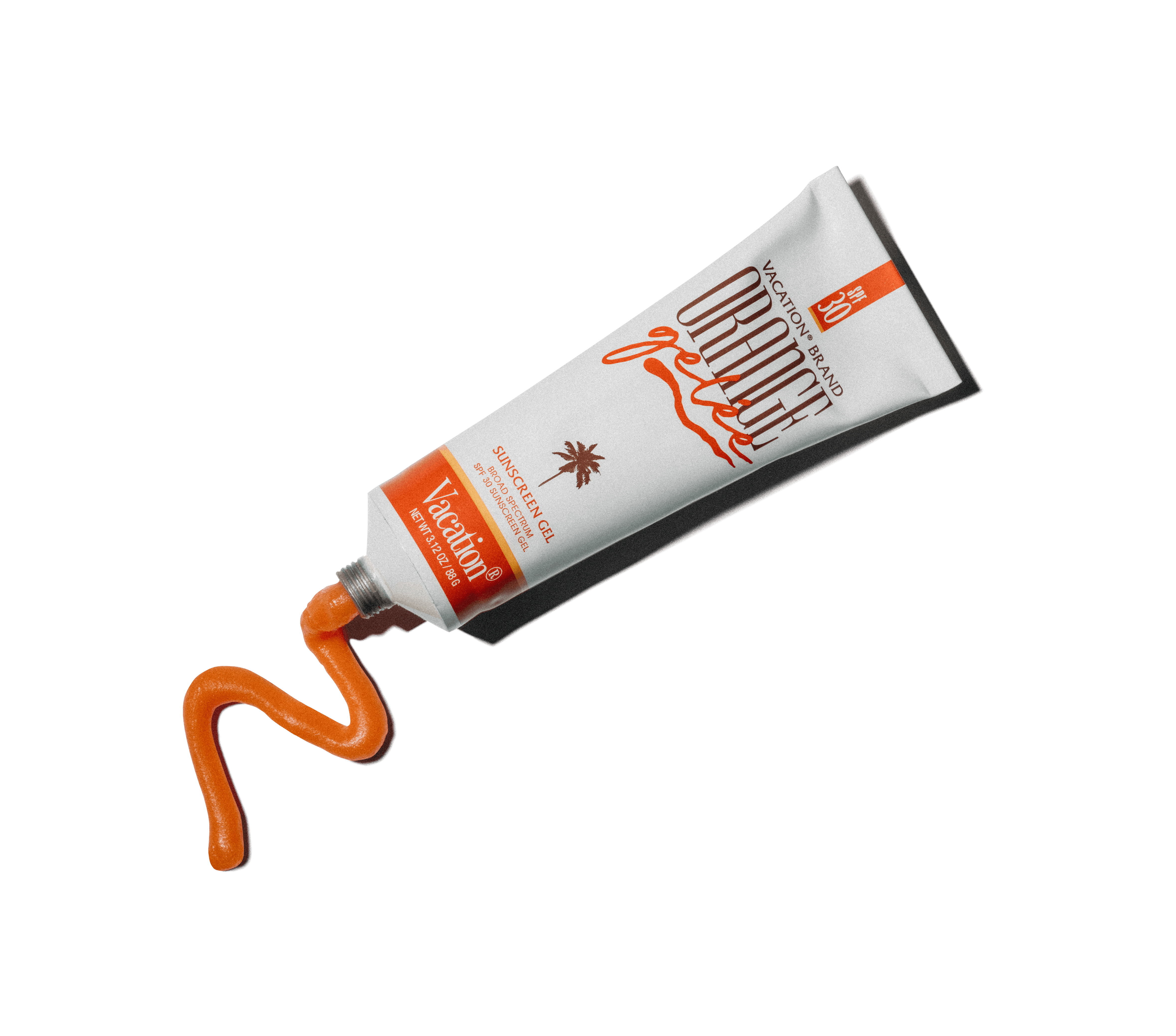 a tube of orange paint has a swirl of orange paint coming out of it