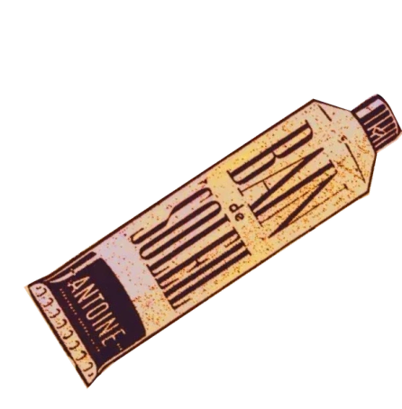Vintage tube labeled "Bain de Soleil Antoine" (sunscreen).