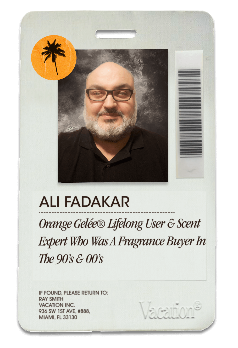 an ID badge for ali fadakar