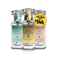 three bottles of after sun, vacation, and grand cuvee eau de toilette
