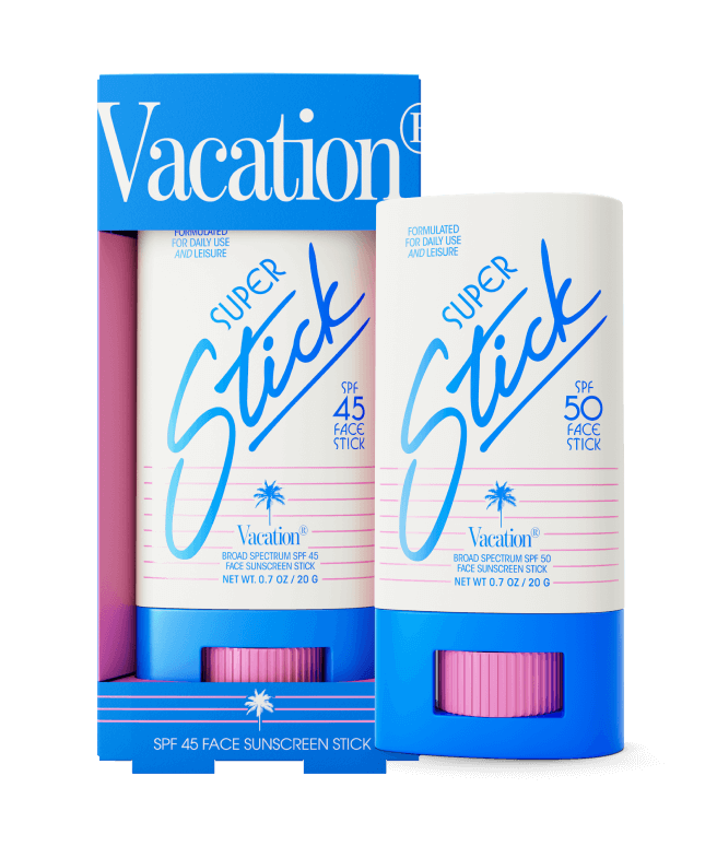 two bottles of vacation super stick spf 45 face sunscreen stick