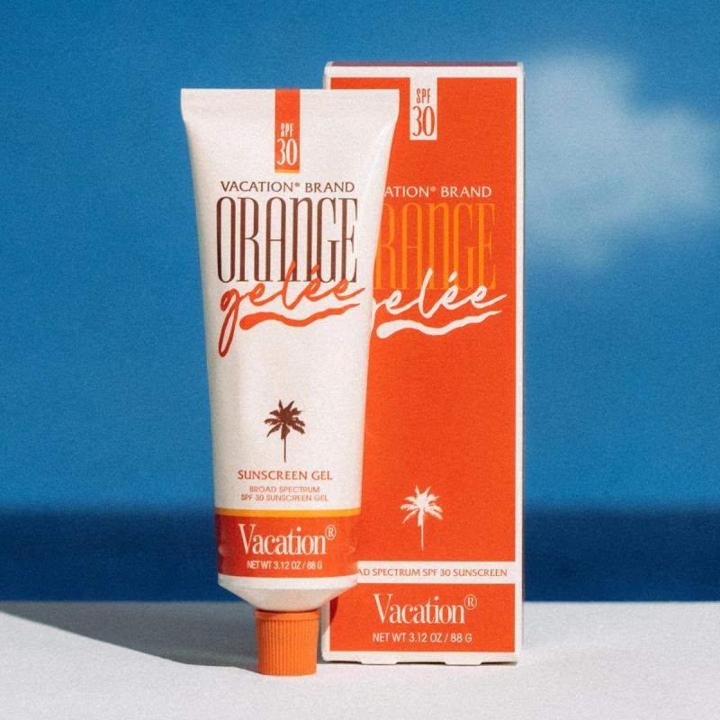a tube of vacation brand orange gelee® sunscreen gel
