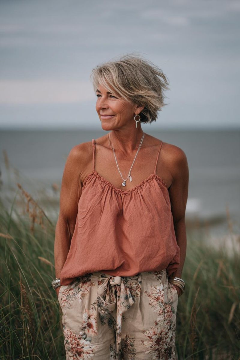 Woman in elegant summer outfit look 1