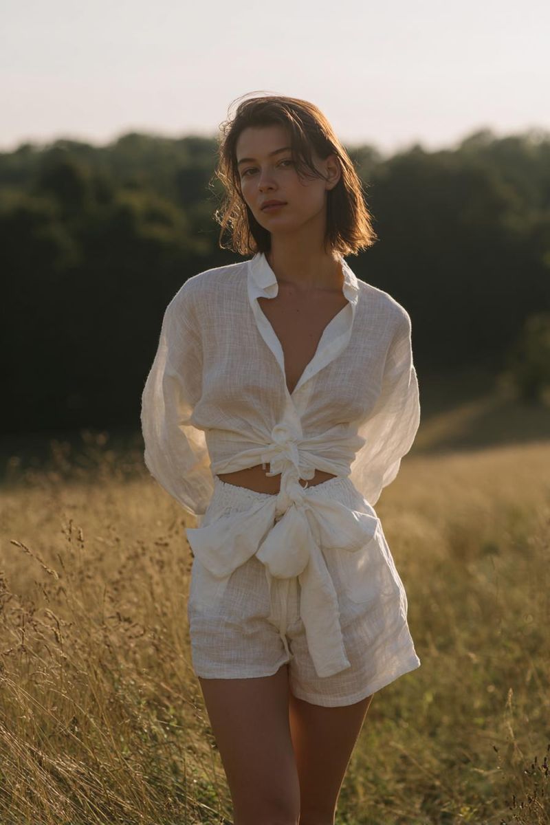 Woman in elegant summer outfit look 1