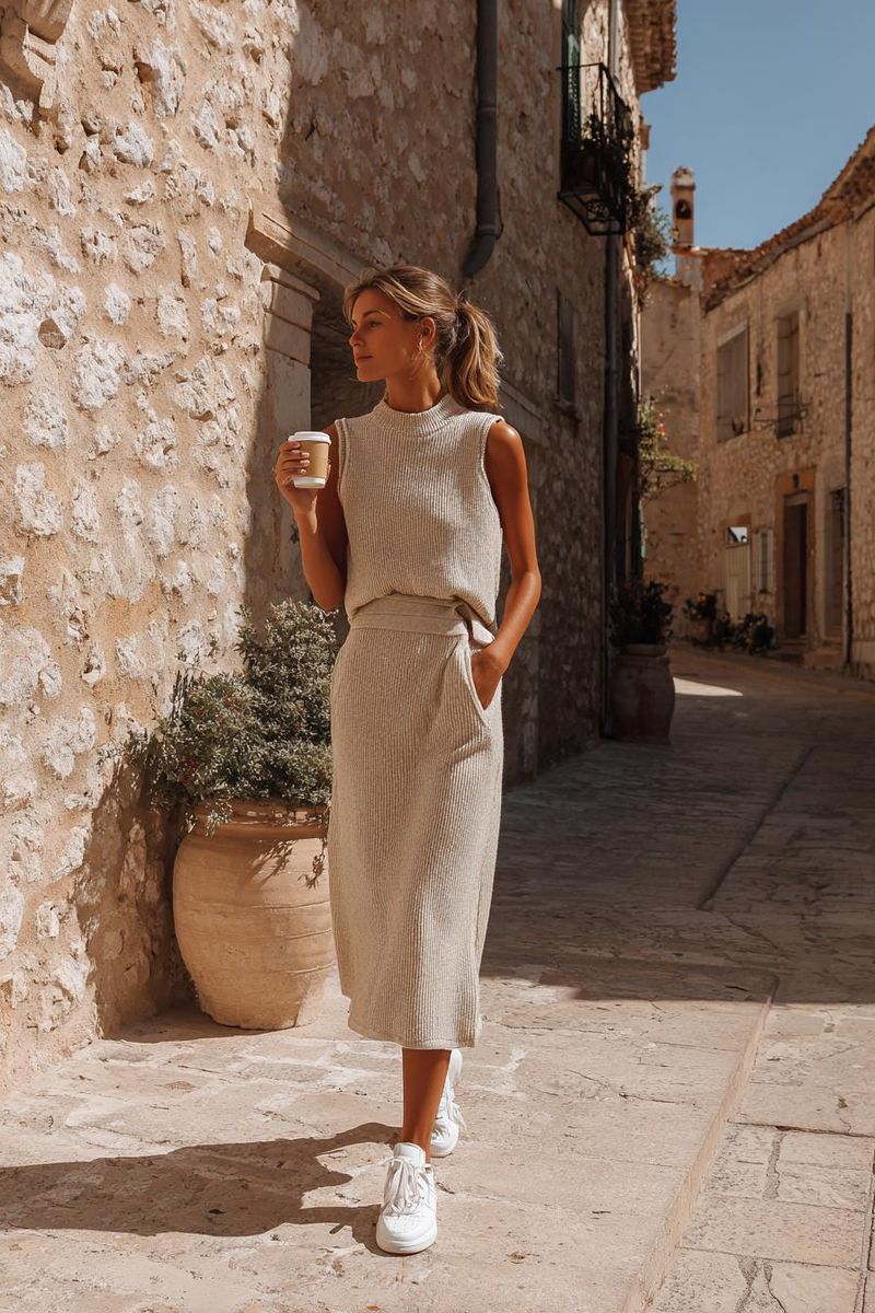 Woman in elegant summer outfit look 1