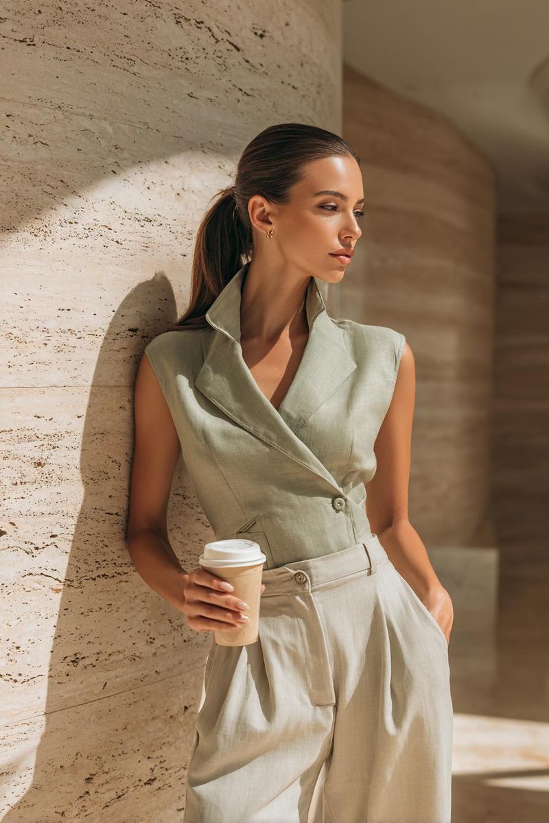 Woman in elegant summer outfit look 1