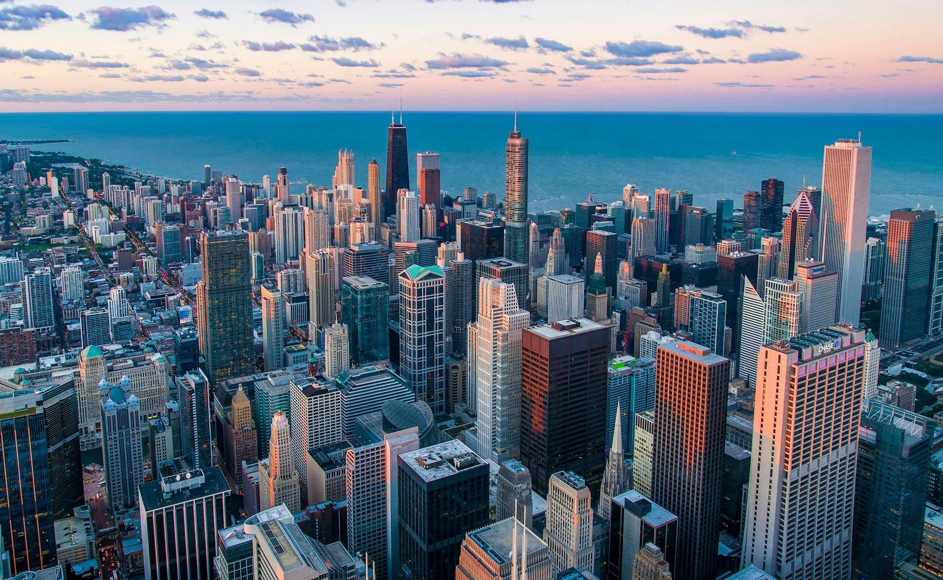 Premium financial district skyline at dusk