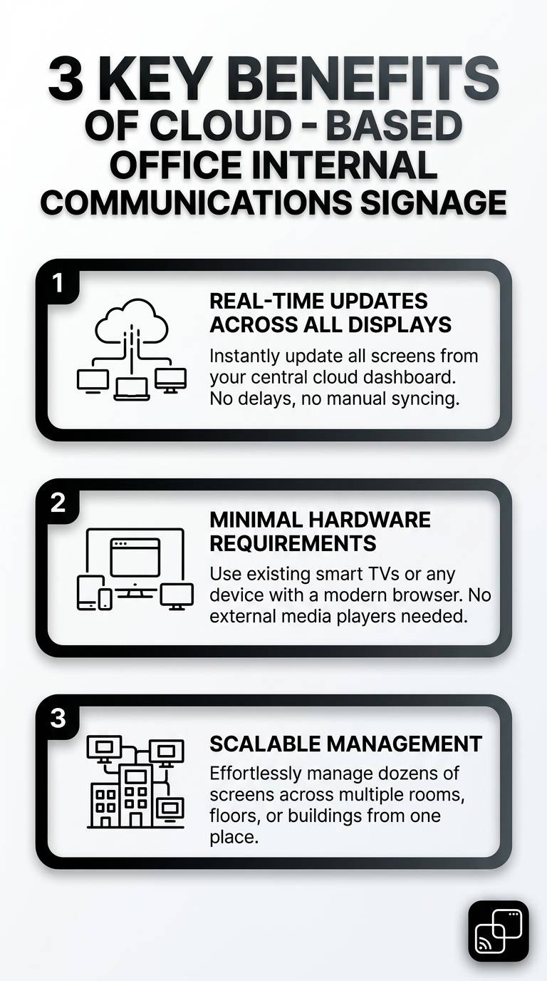Infographic: 3 key benefits of cloud-based office internal communications and digital signage.