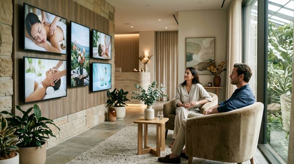 Salon waiting room display powered by cloud digital signage