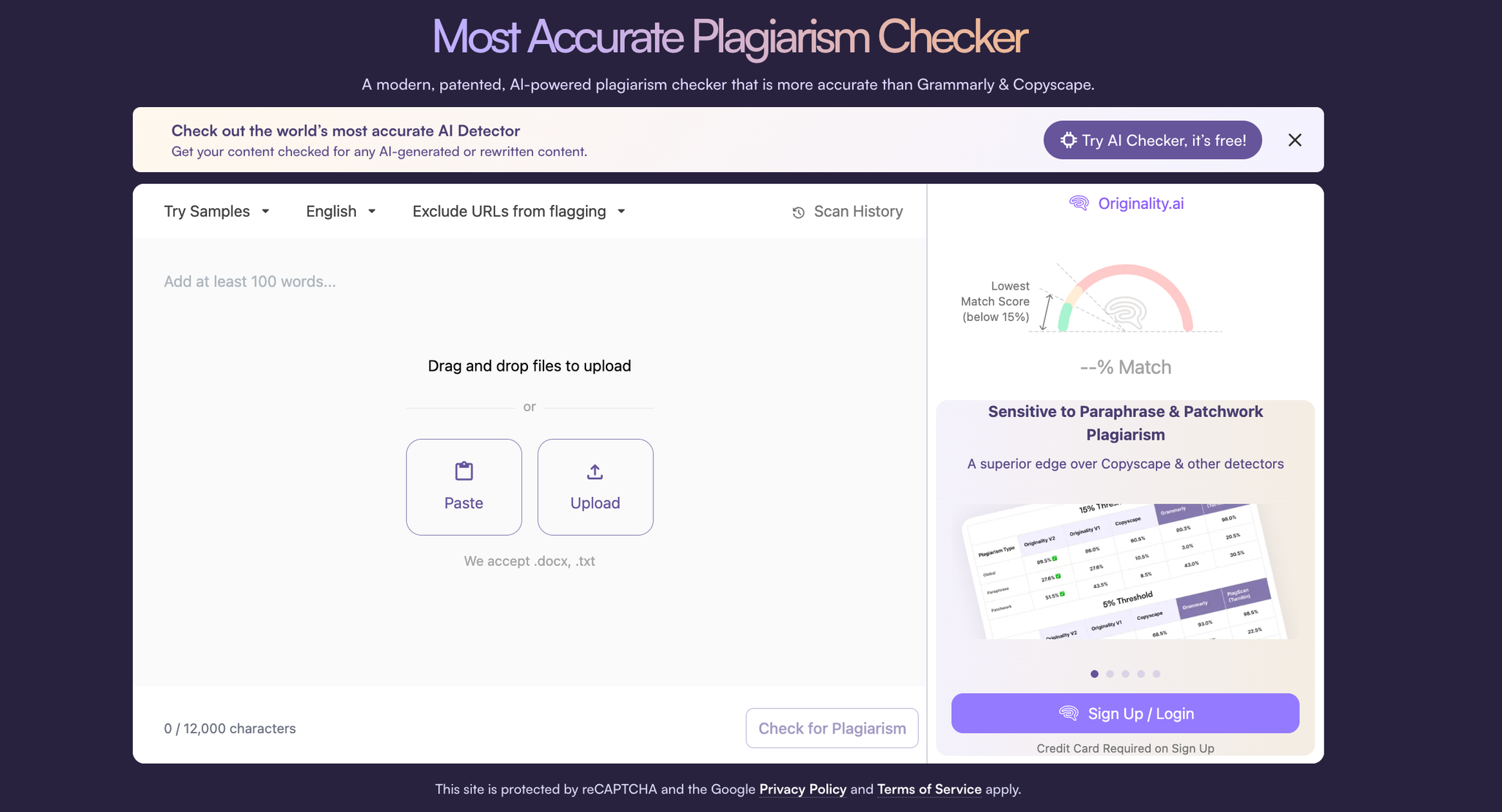 Combined plagiarism and AI scoring