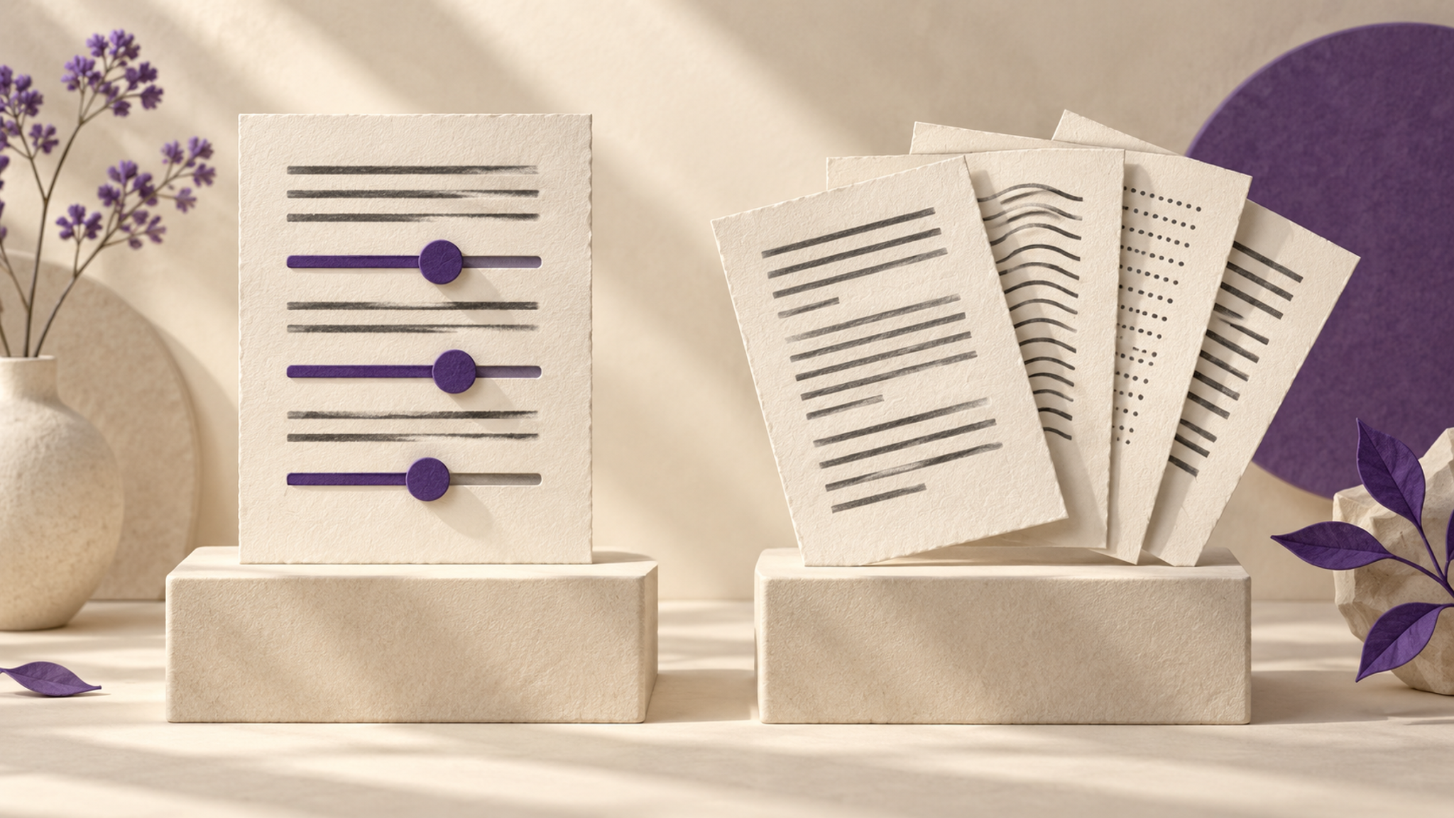 An adjustable draft stands beside a fan of alternative draft pages.