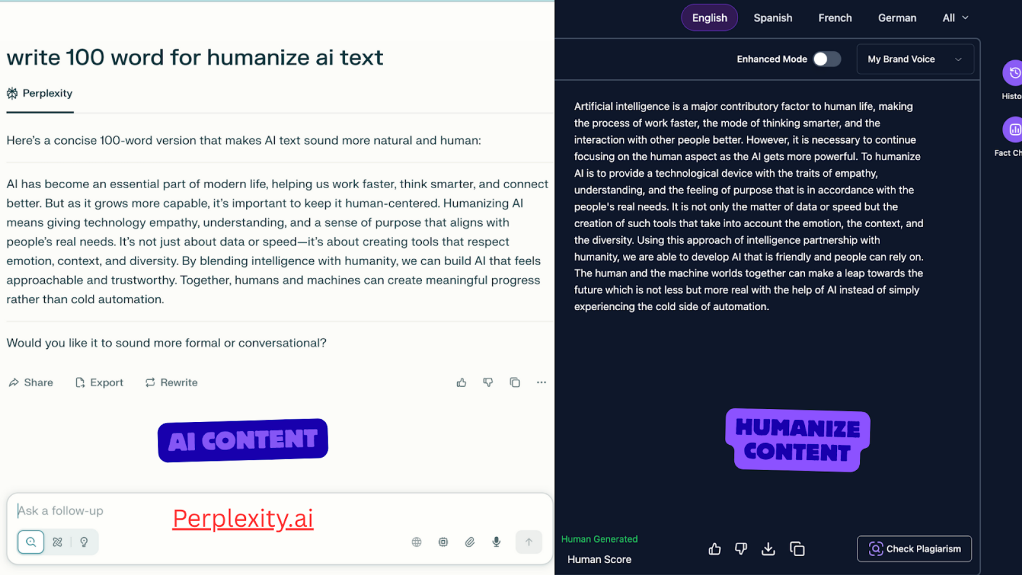 Perplexity.ai vs humanizeaittext.ai