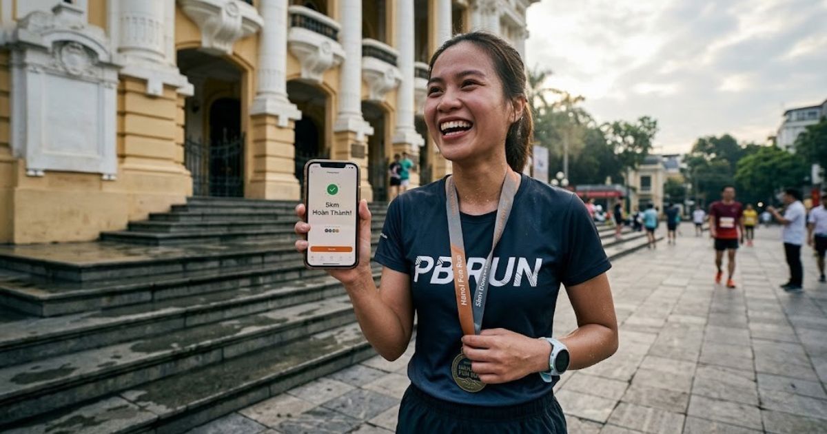 Runner kiểm tra nhịp tim trên đồng hồ chạy bộ — buổi tốc độ đo theo pace mục tiêu
