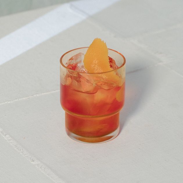 Rosaluna Rose Negroni with grapefruit swath