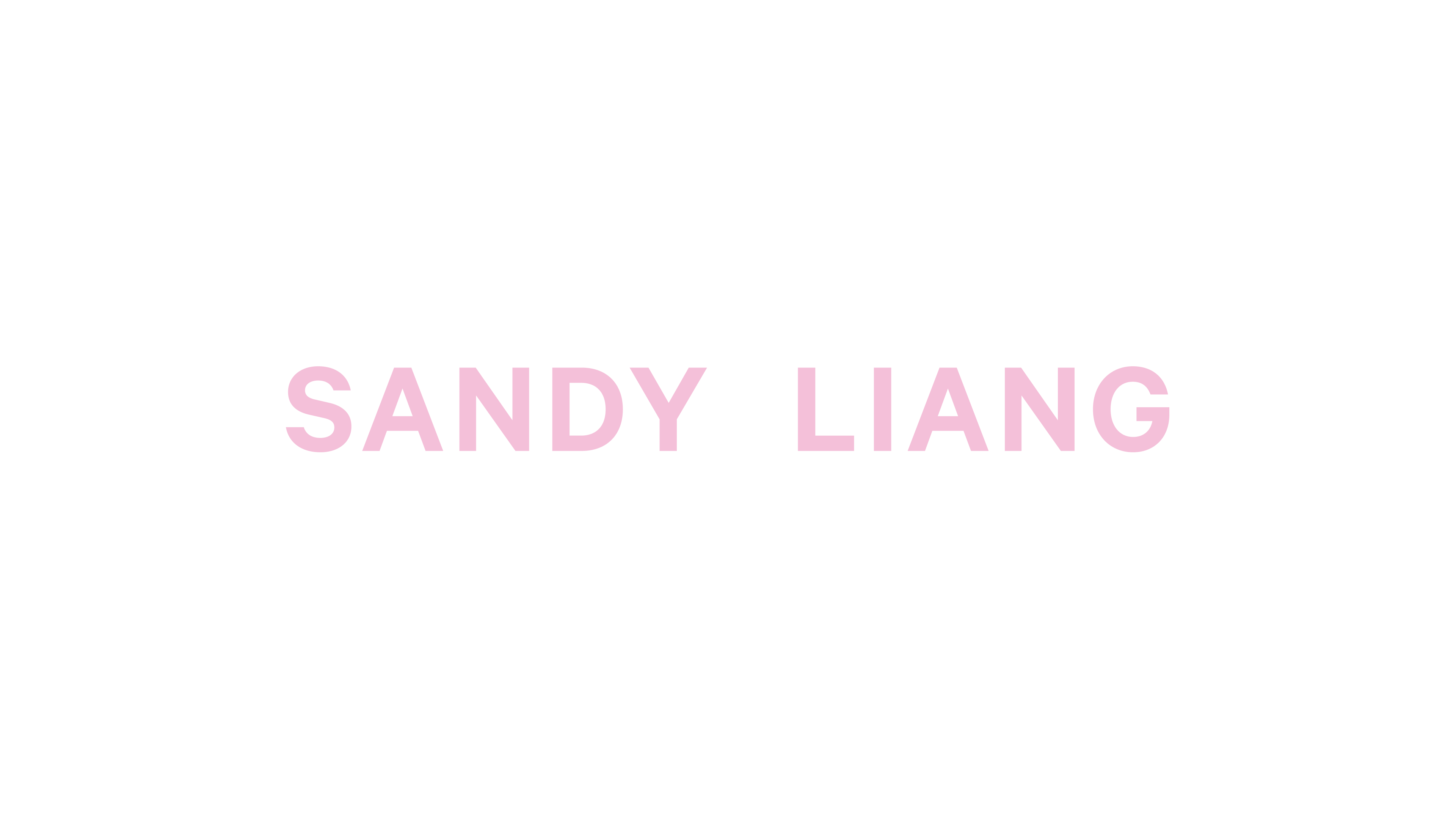 Sandy Liang logo in pink on a white background. Copyright Cotton Design, Talia Cotton