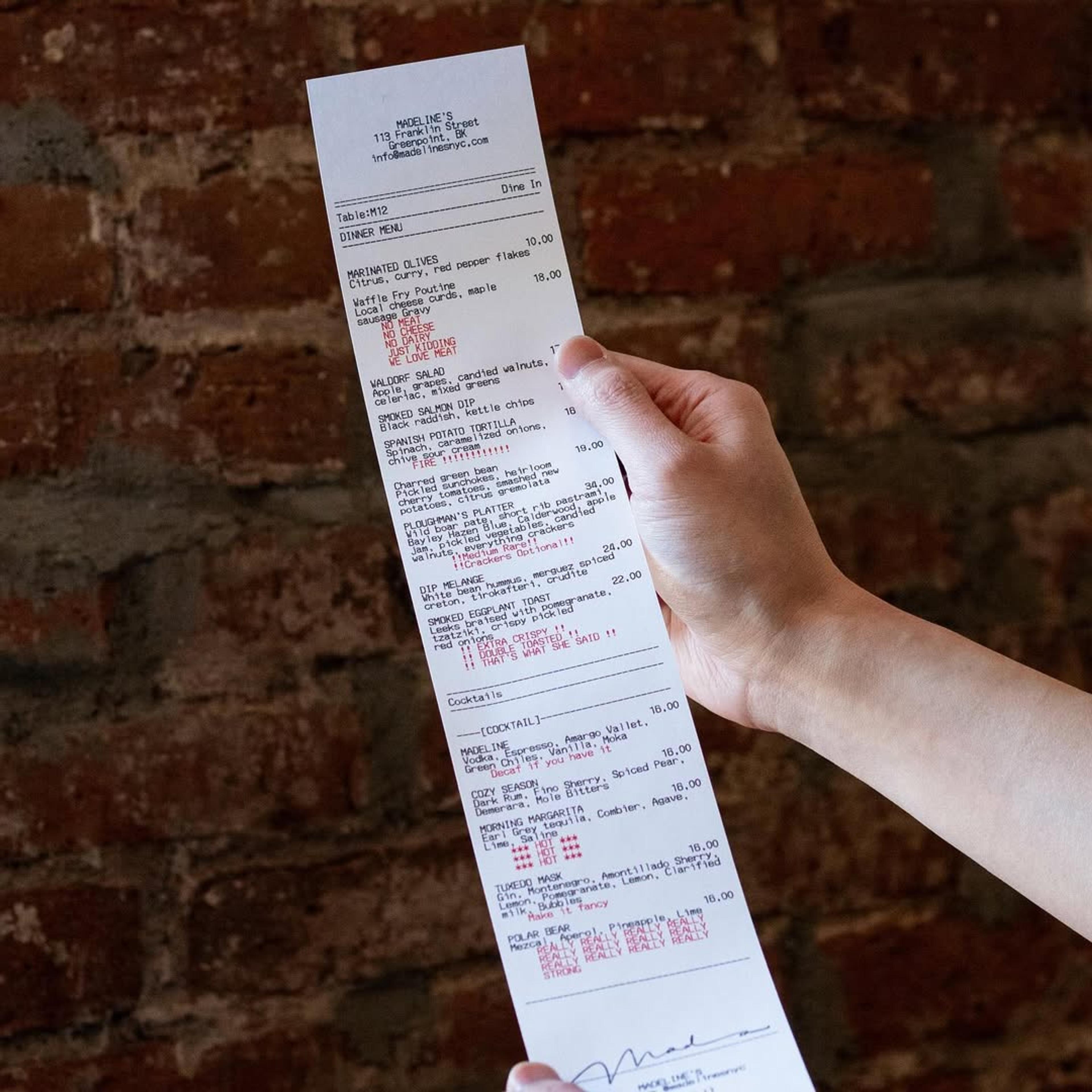 long receipt. Copyright Cotton Design, Talia Cotton