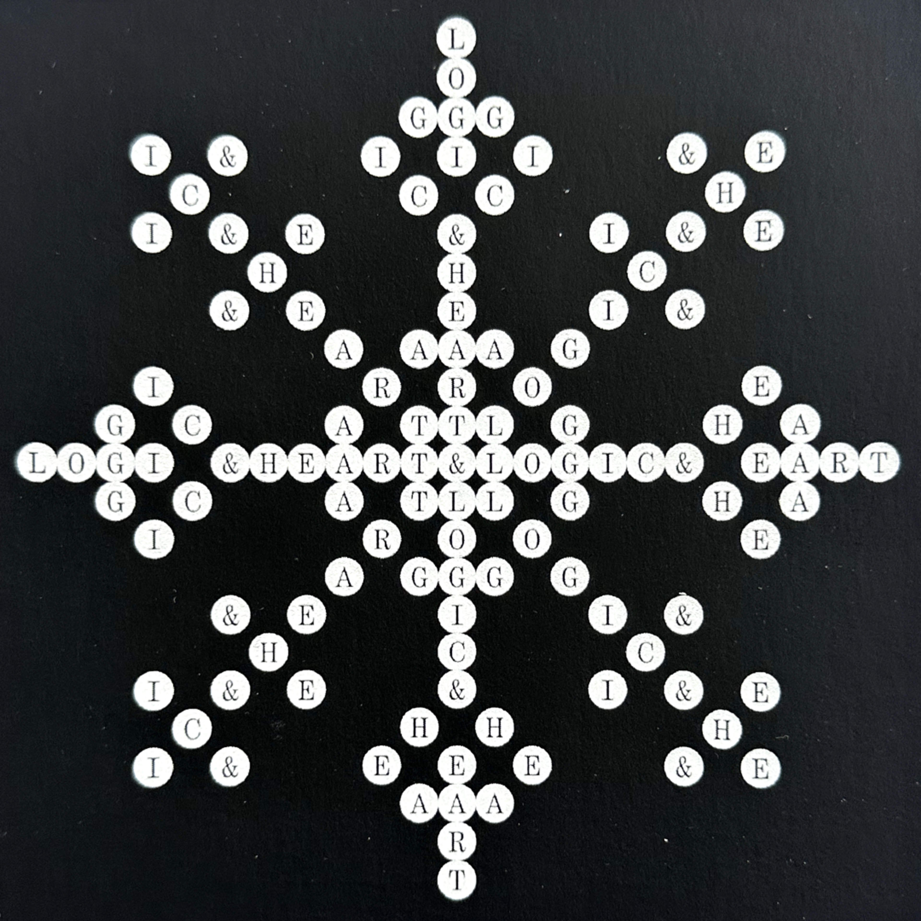 white circles with letters in them. Copyright Cotton Design, Talia Cotton