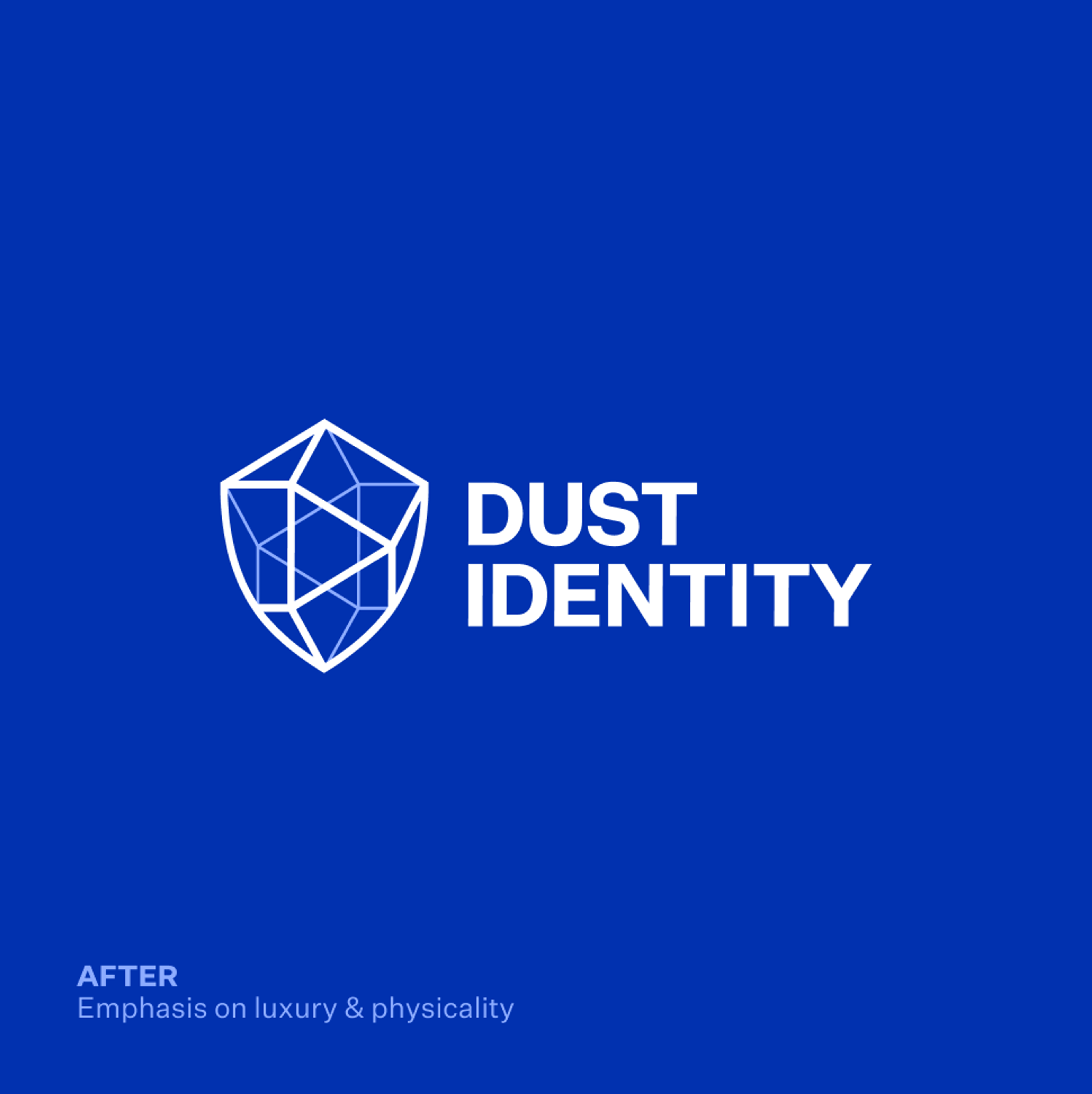 Dust Identity Logo after, luxury and physicality.. Copyright Cotton Design, Talia Cotton