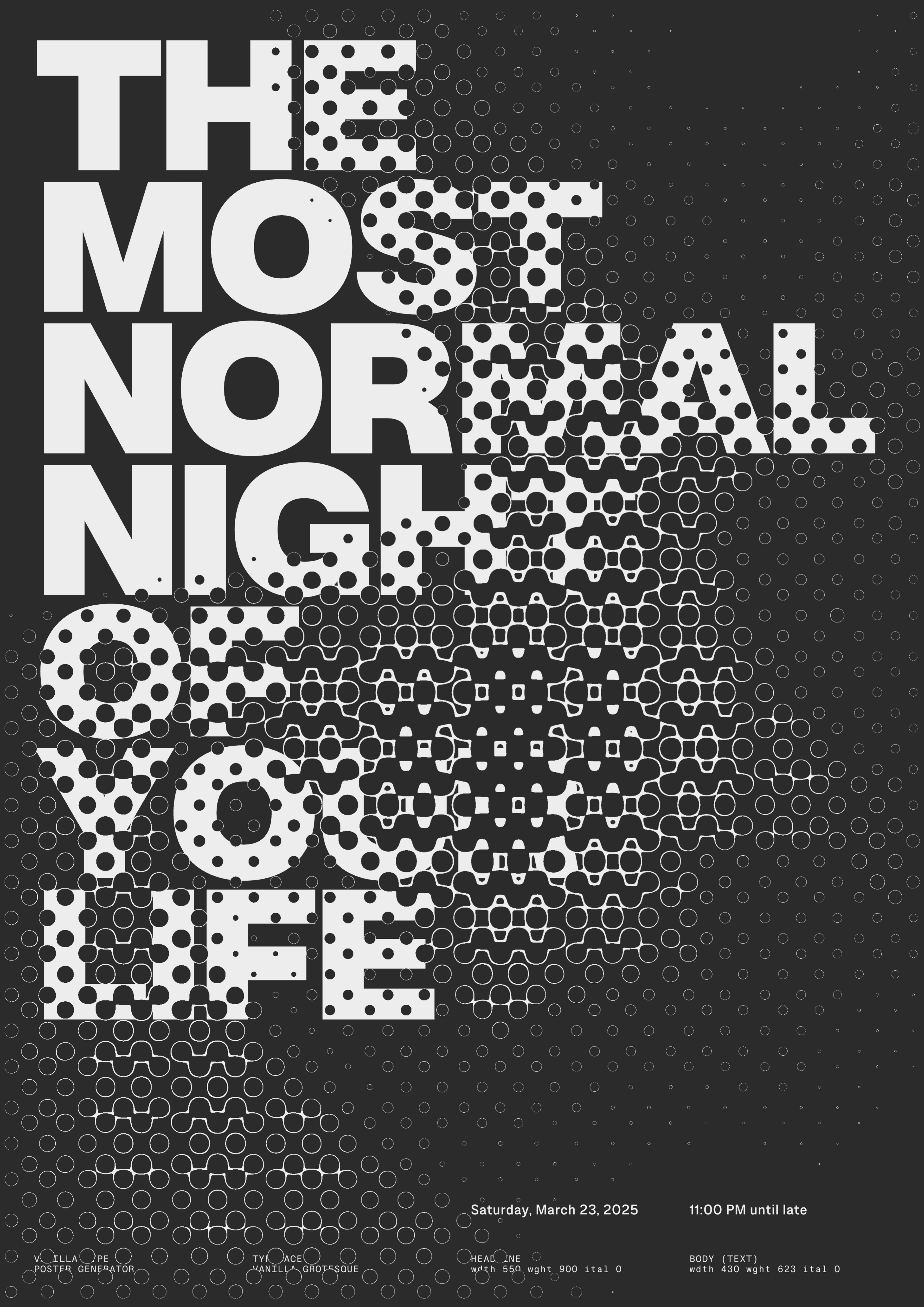 Large distorted text: “The Monotonality of Life.”. Copyright Cotton Design, Talia Cotton