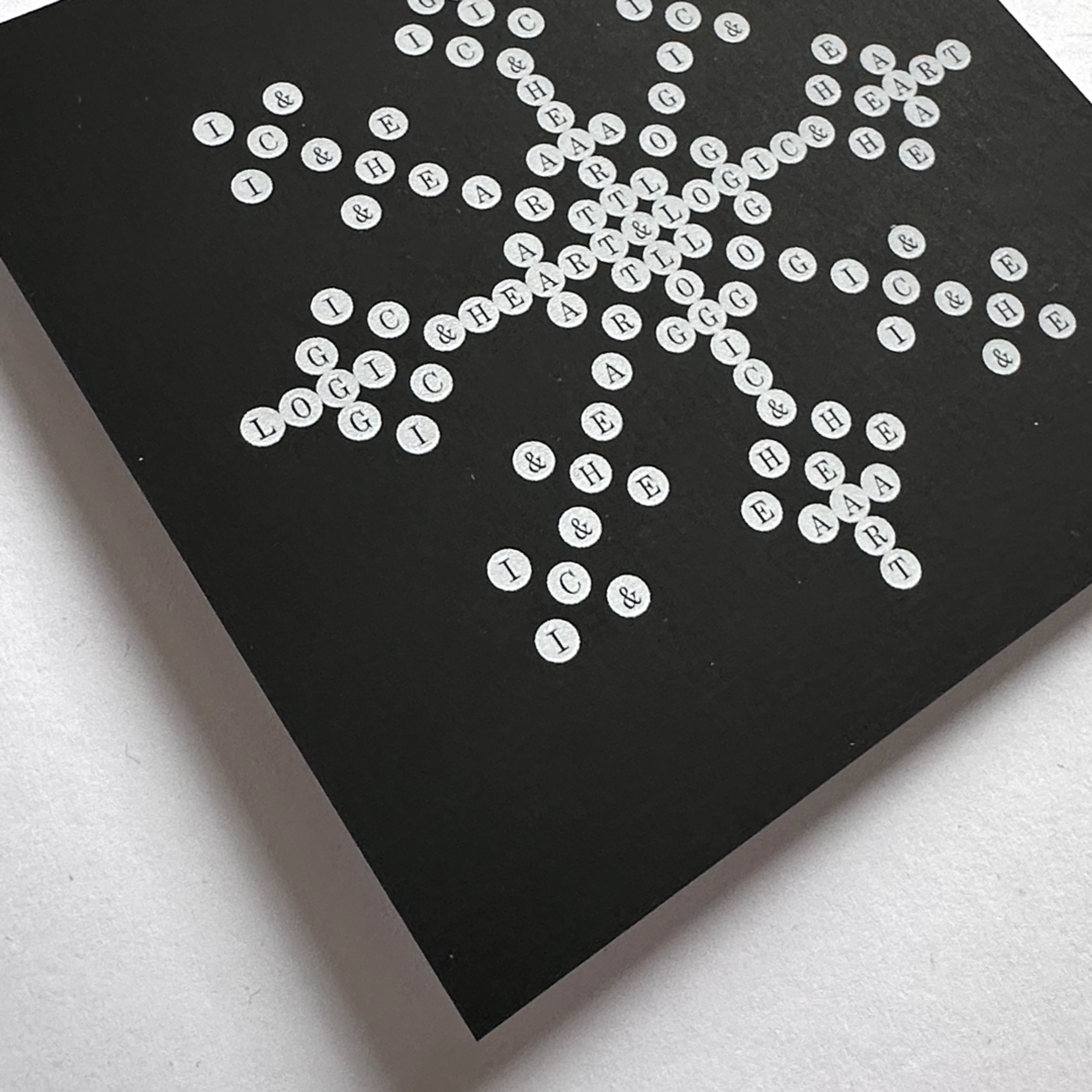black cover book with white circles and letters in them. Copyright Cotton Design, Talia Cotton