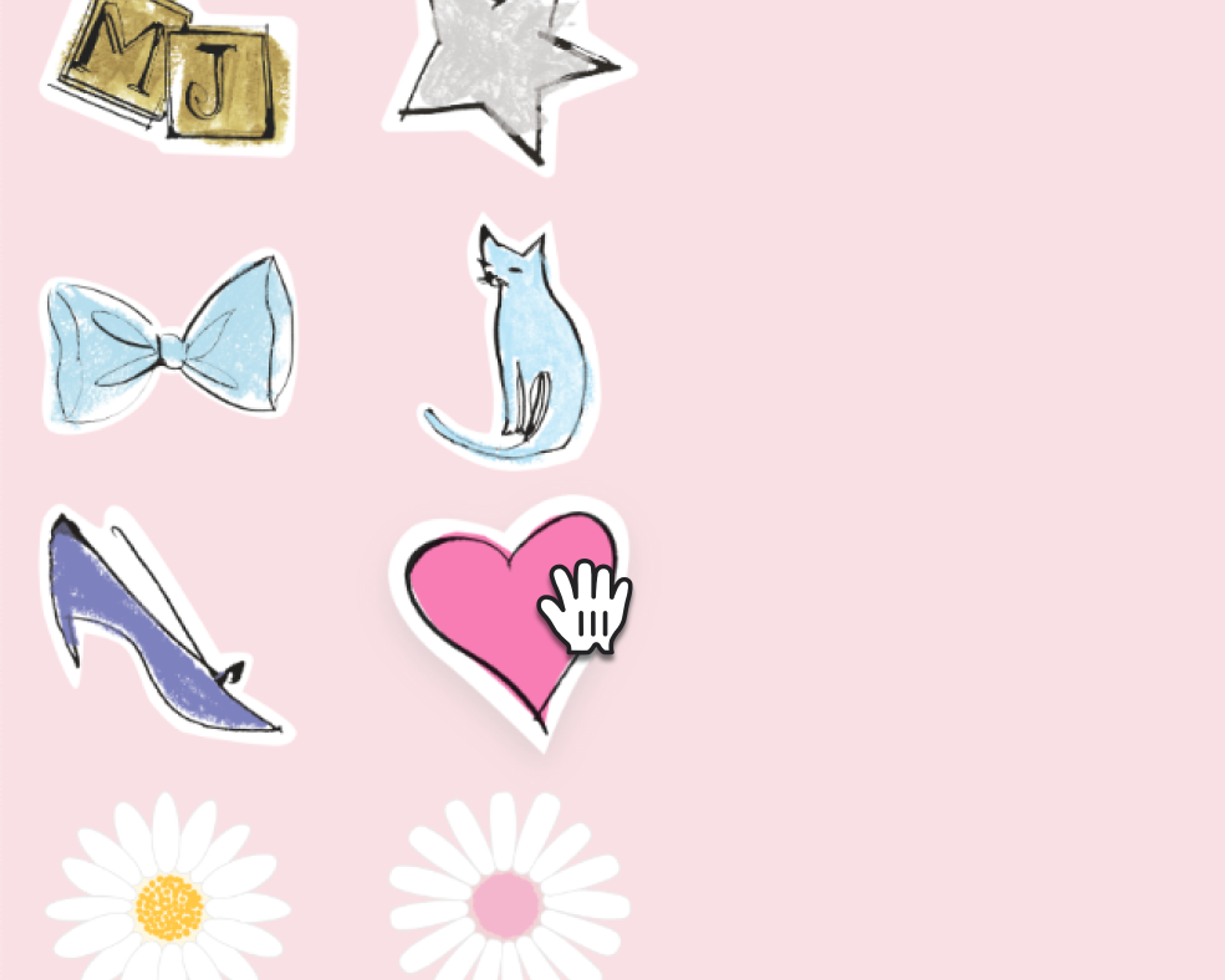 Cute stickers and mouse over heart. Copyright Cotton Design, Talia Cotton