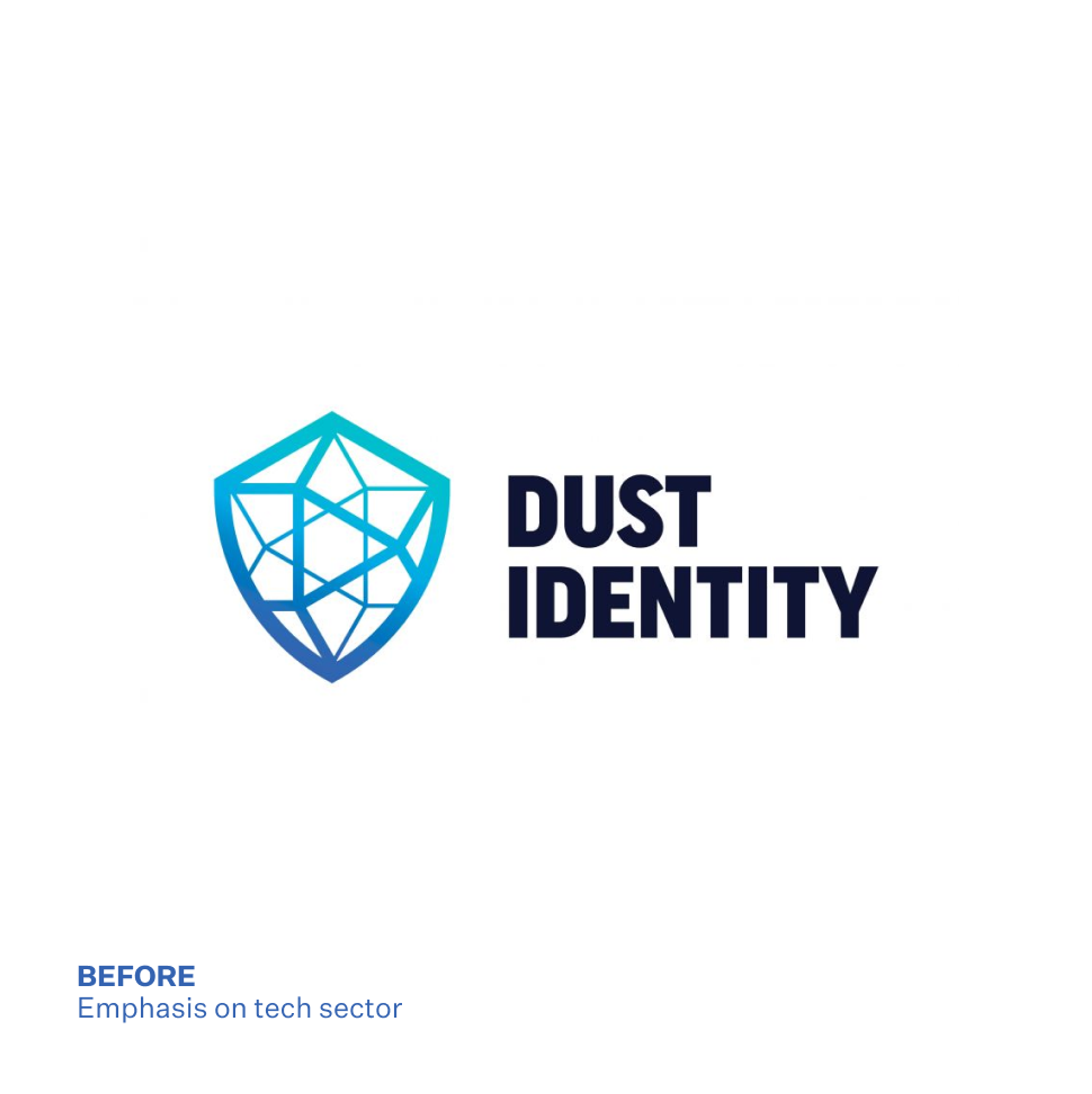 Dust Identity logo before, tech sector emphasis.. Copyright Cotton Design, Talia Cotton