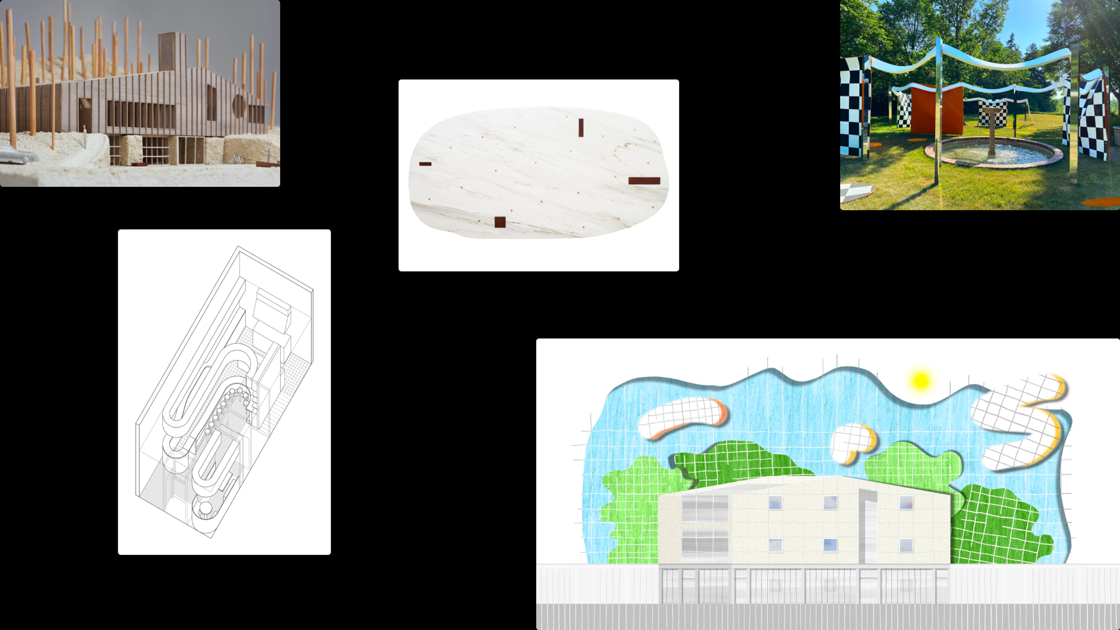 Collag-y image of architectural components. Copyright Cotton Design, Talia Cotton