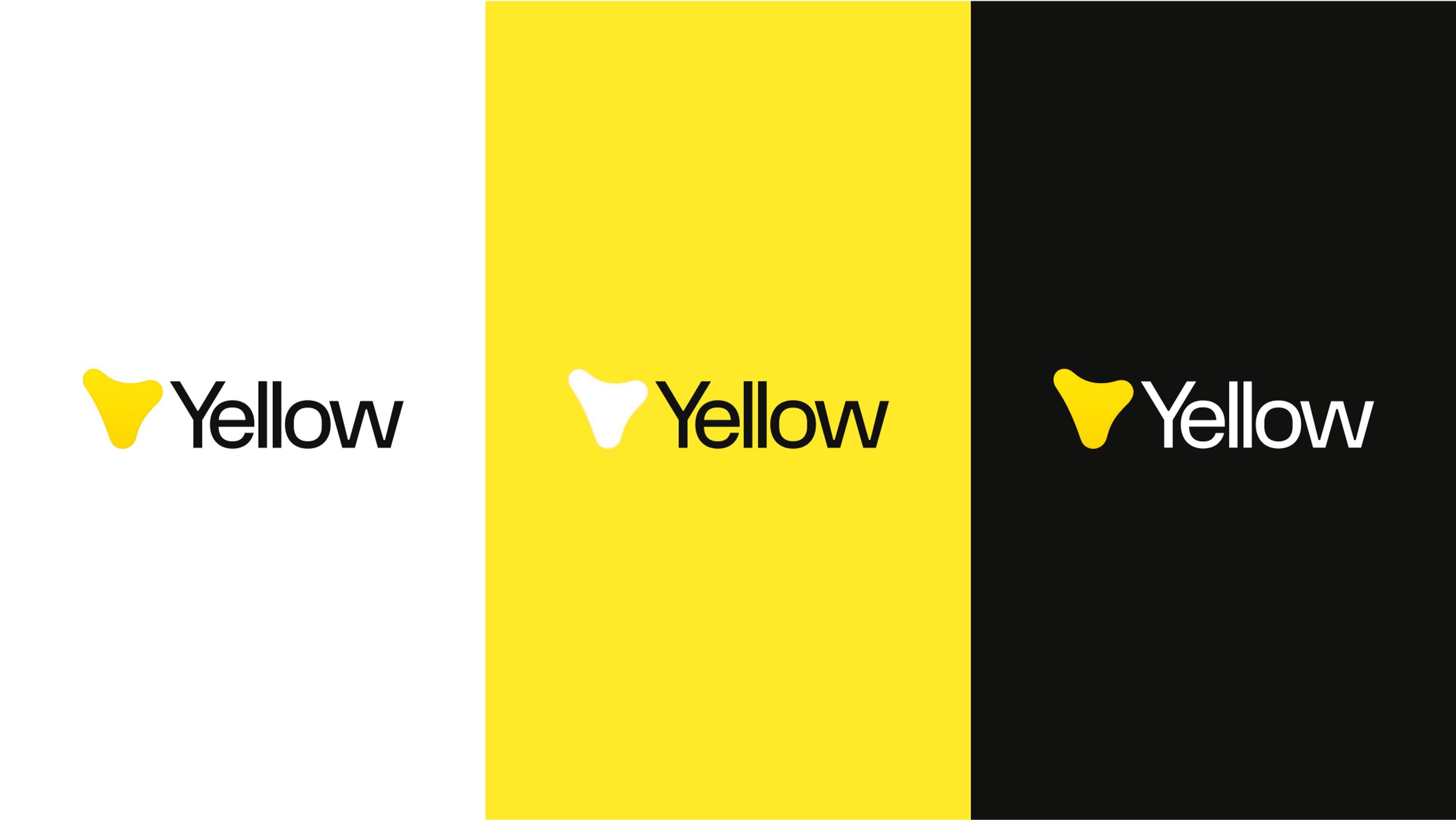 Yellow logo + wordmark lockup in each of its' 3 color variations.. Copyright Cotton Design, Talia Cotton