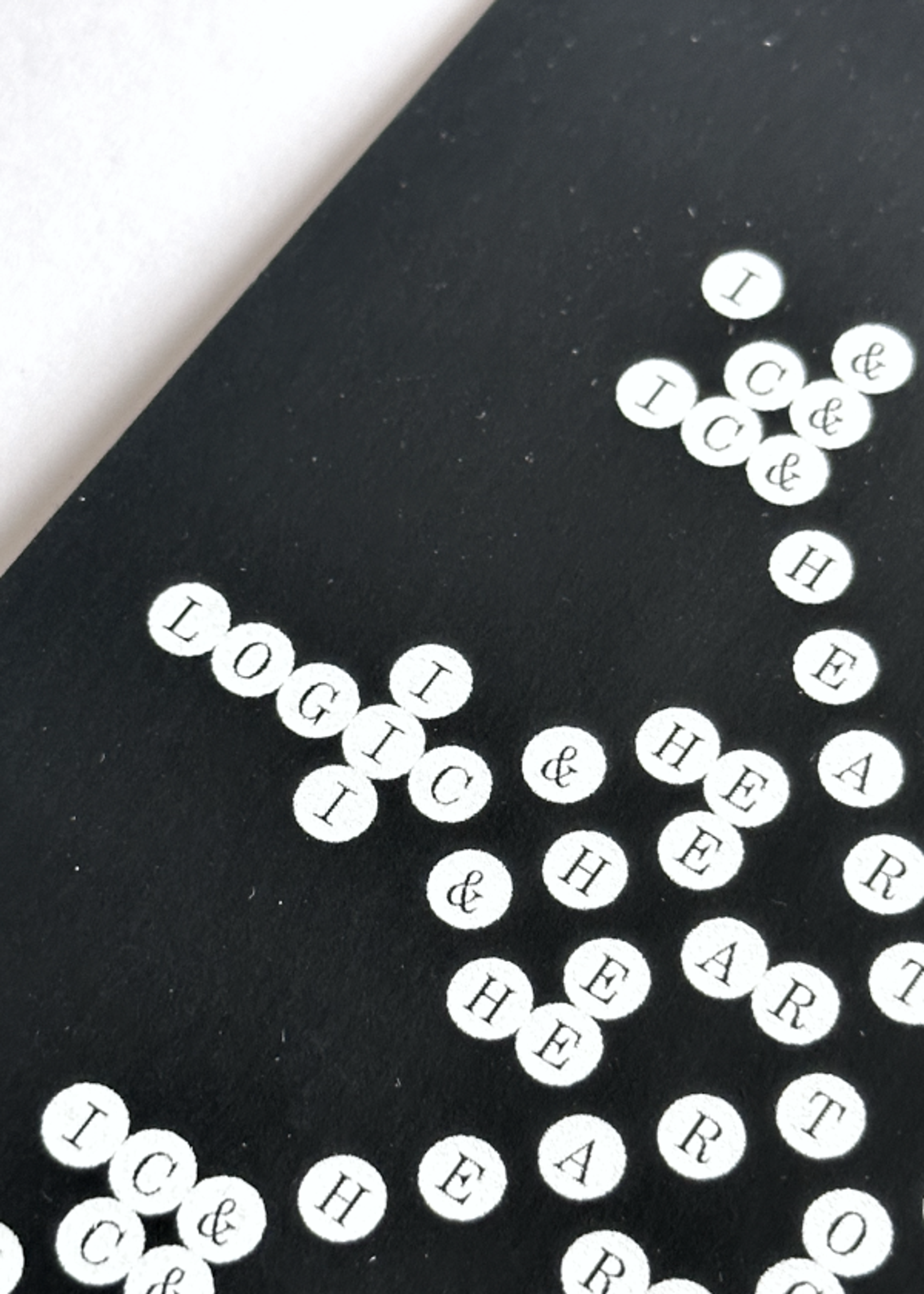 white circles with letters in them. Copyright Cotton Design, Talia Cotton