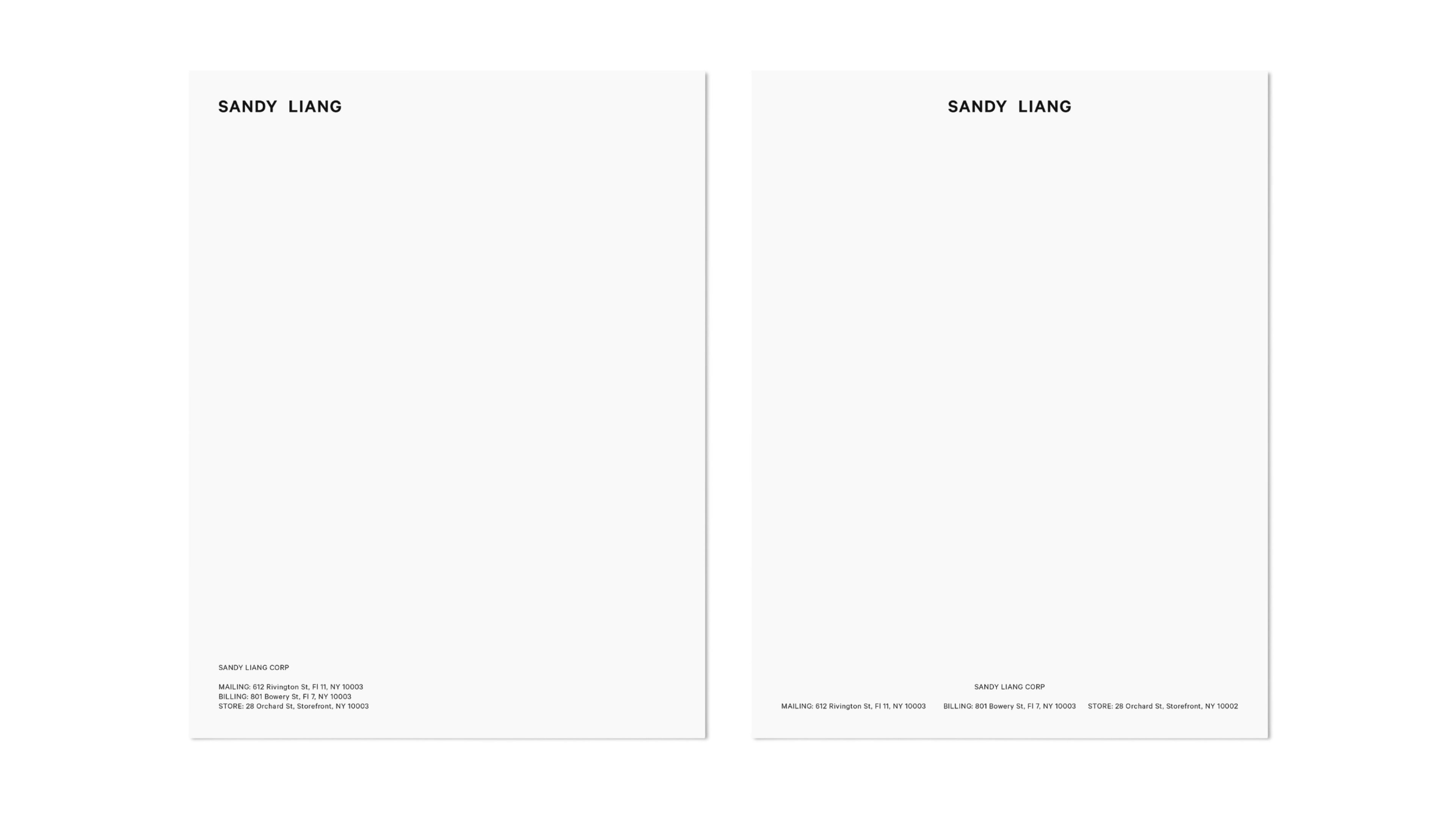 Sandy Liang letterhead examples x2. Copyright Cotton Design, Talia Cotton