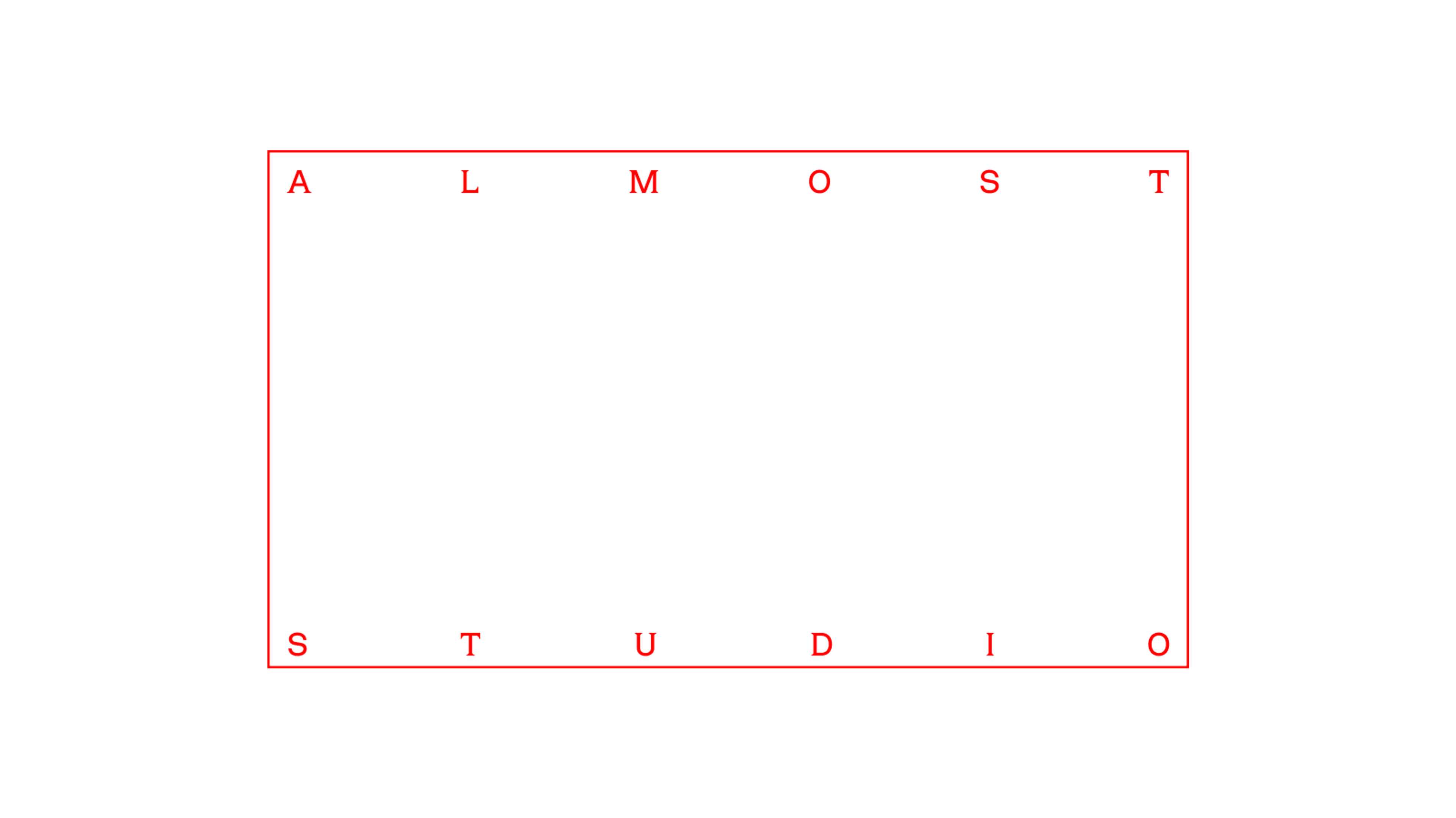 Logo in red of Almost Studio contained in a box. Copyright Cotton Design, Talia Cotton